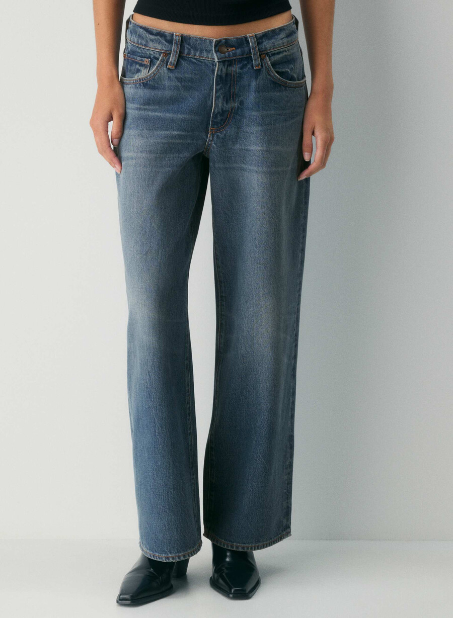 denim forum christy relaxed super lo-rise wide jeans vintage dunkelblau