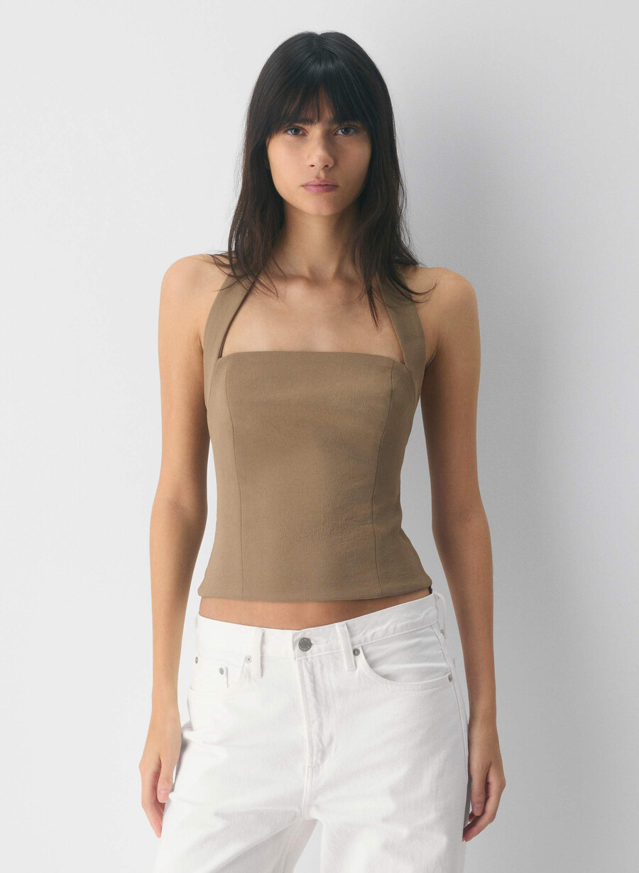 whisper halter top - crepette folio braun