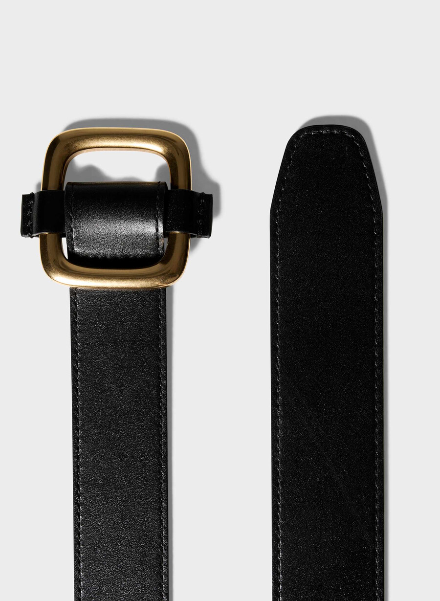 schiebegürtel aus massivem messing und leder schwarzgold