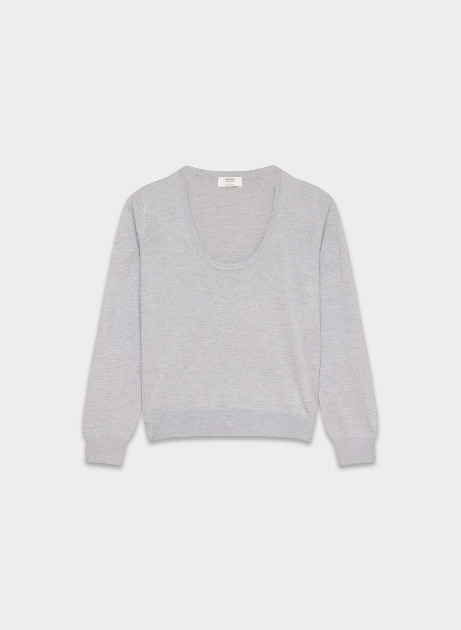 feiner merinowollpullover mit rundhalsausschnitt meliertes chrom