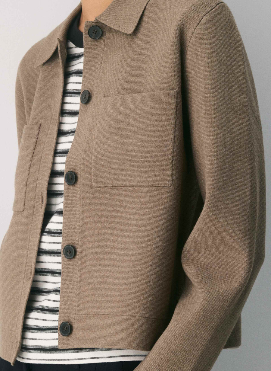 new society cardigan - wonder yarn heather folio brown