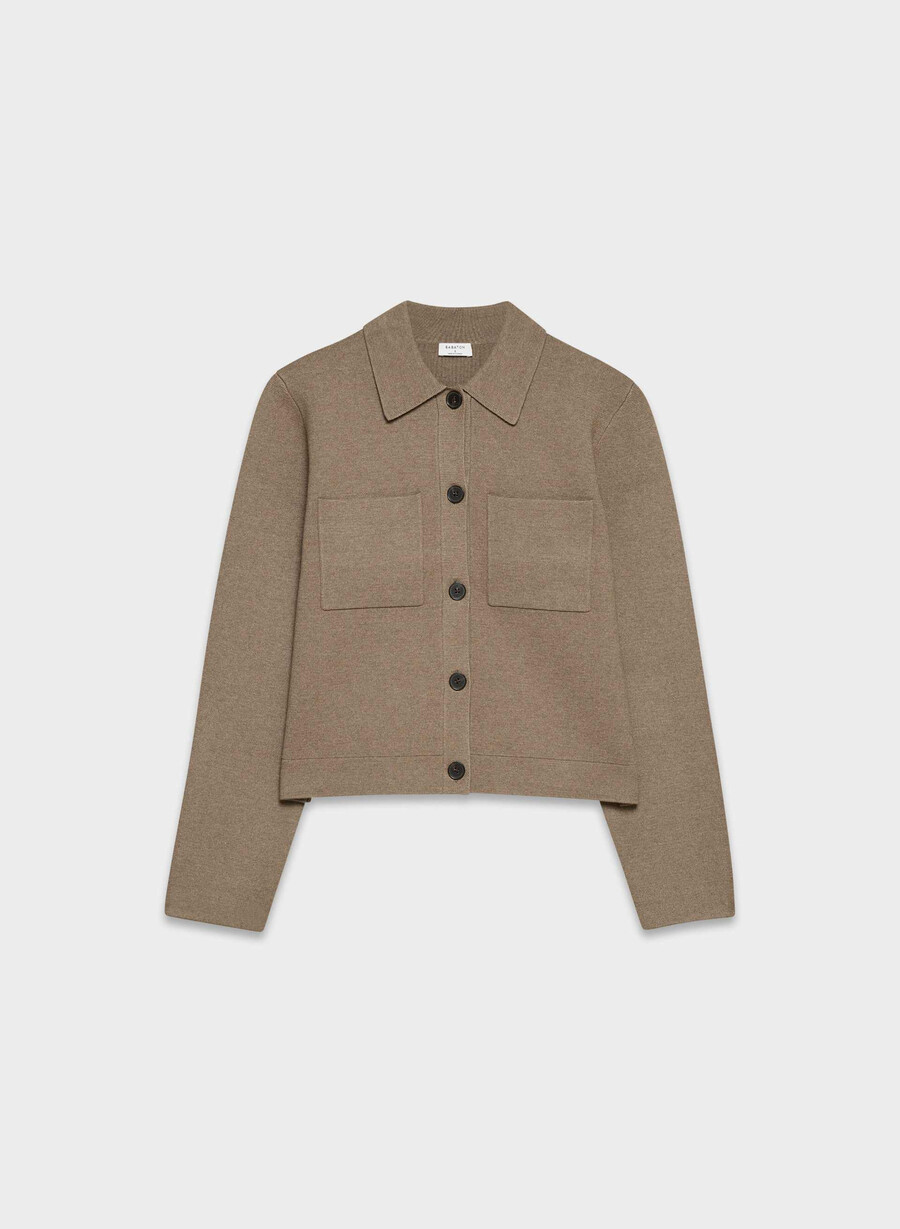 new society cardigan - wonder yarn heather folio brown