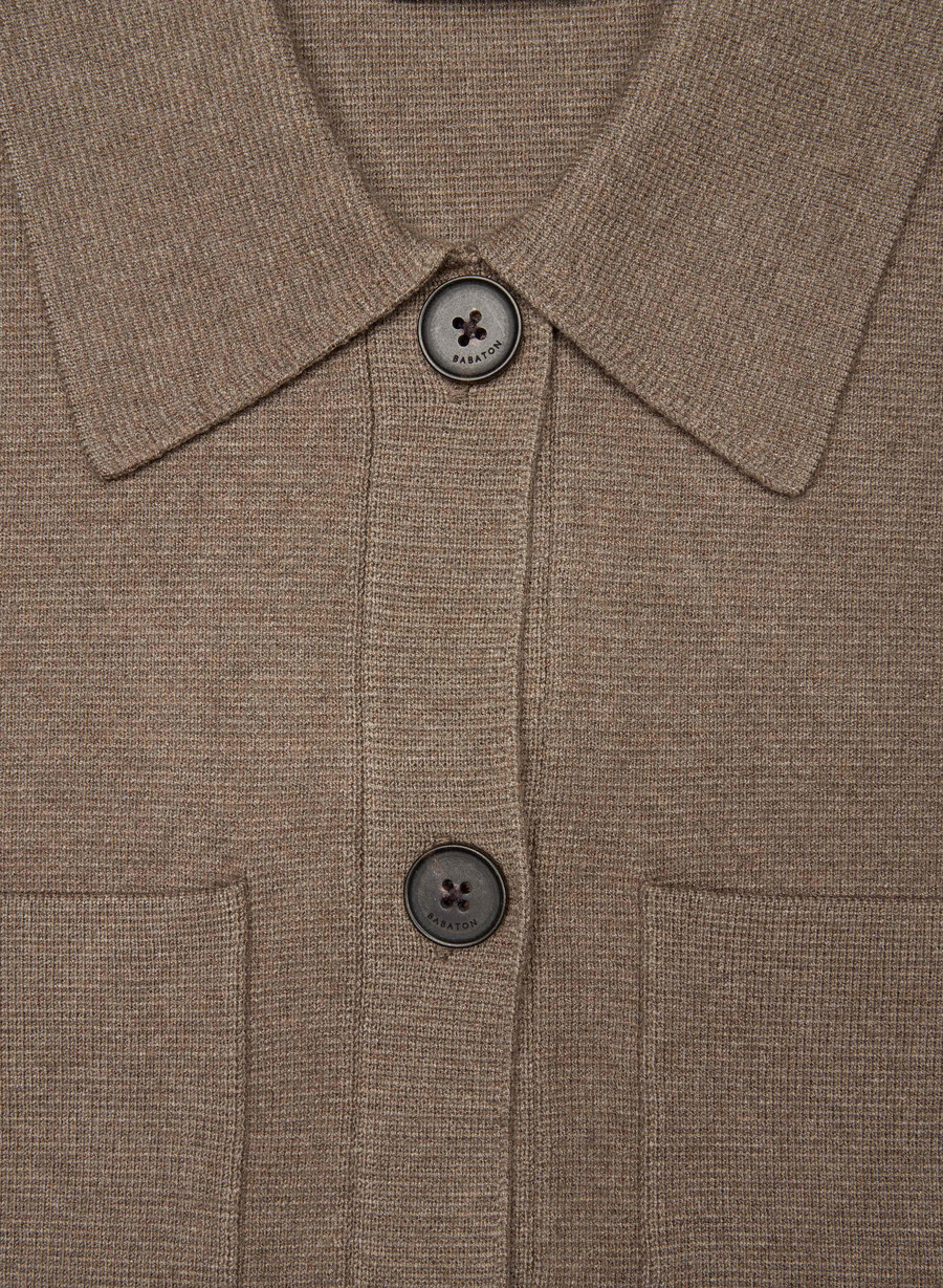 new society cardigan - wonder yarn heather folio brown
