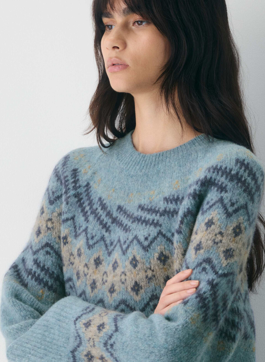 harlow pullover mittelblau mehrfach