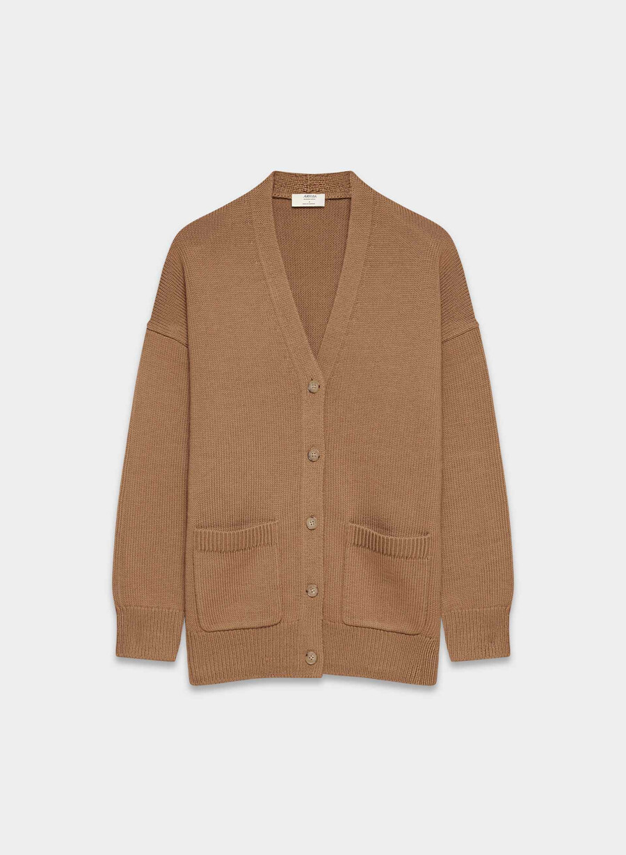 grobstrickjacke aus merinowolle mit v-ausschnitt von saville