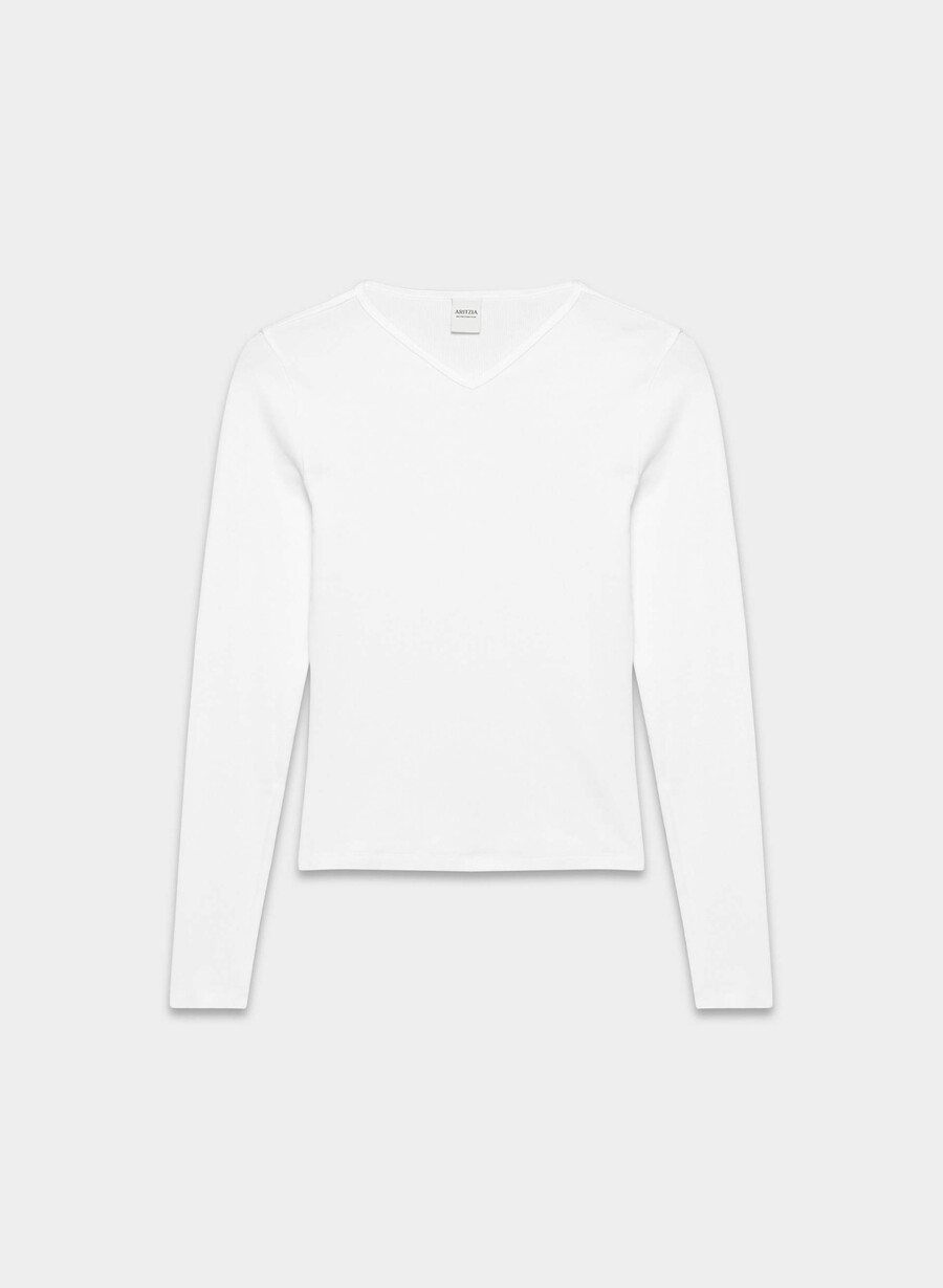 homestretch rippstrick-langarmshirt mit hohem v-ausschnitt weiss