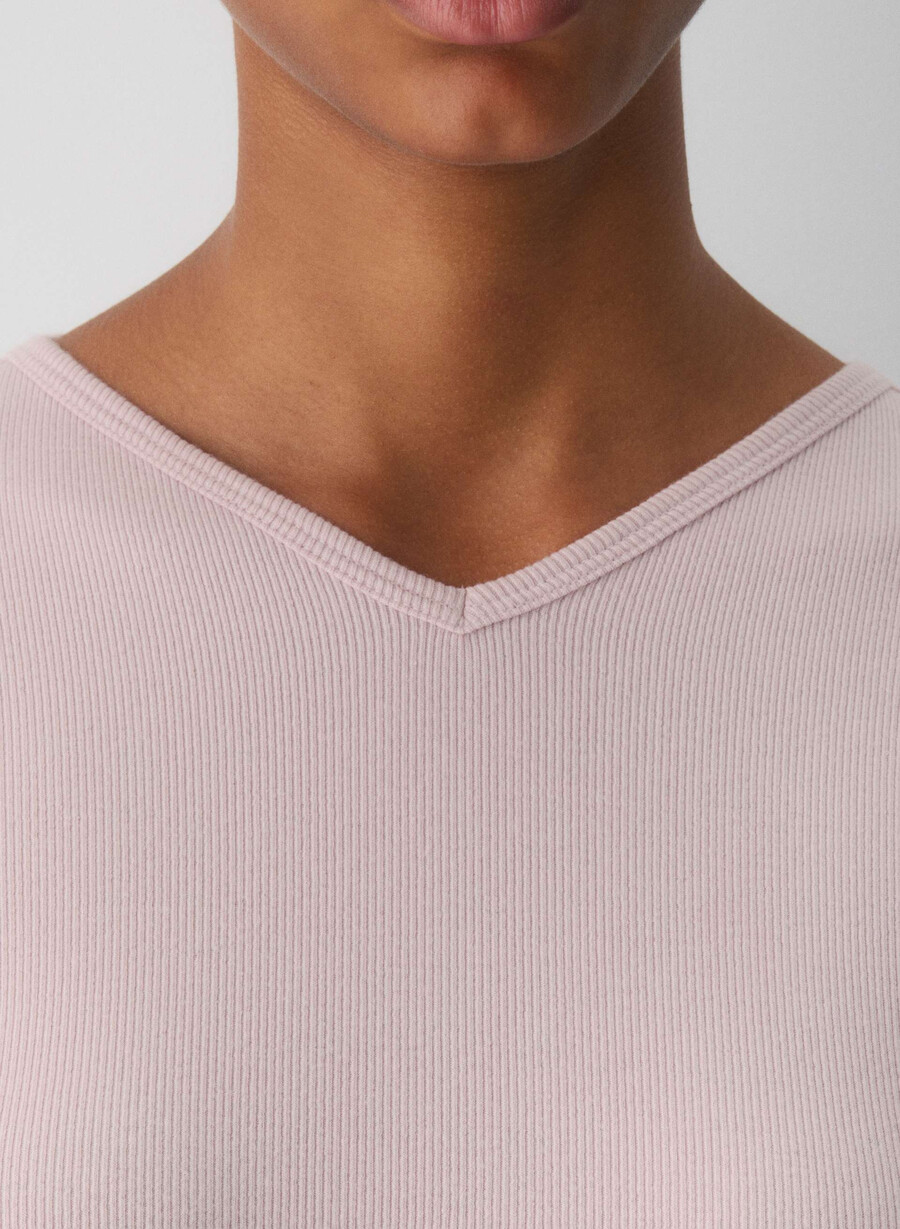 homestretch rippstrick-langarmshirt mit hohem v-ausschnitt weiss
