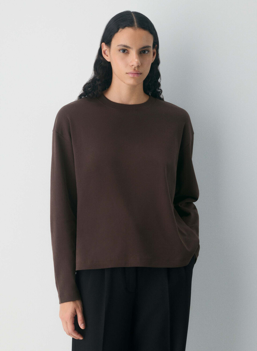 interlock cotton steps langarmshirt sattes mokkabraun
