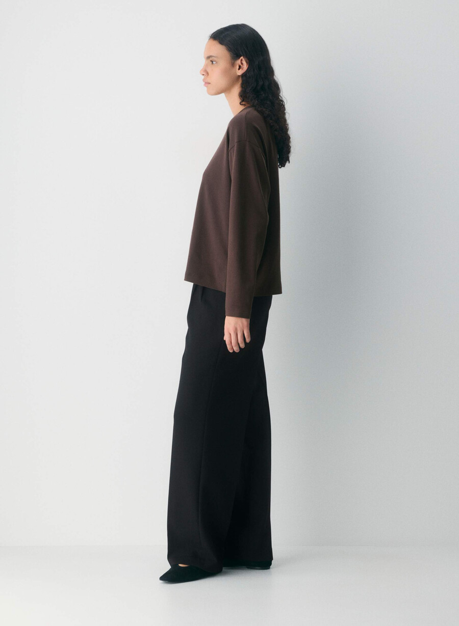 interlock cotton steps langarmshirt sattes mokkabraun