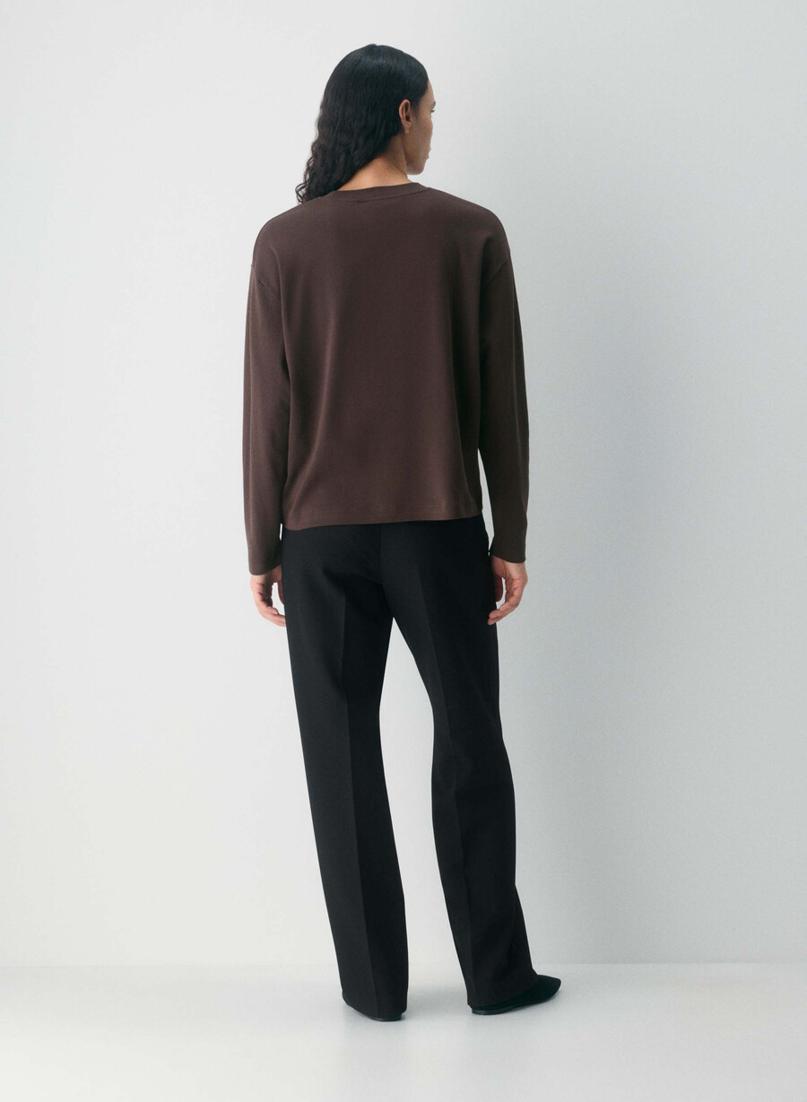 interlock cotton steps langarmshirt sattes mokkabraun