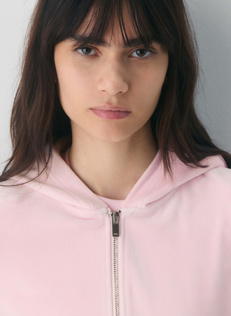 nicole velours-kapuzenpullover mit reißverschluss farbe villa pink