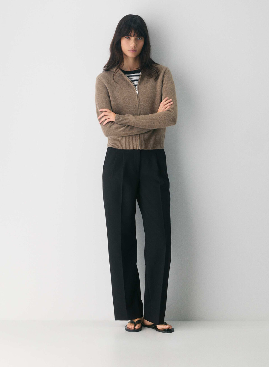 essential cashmere idyllic zip hoodie heather folio brown