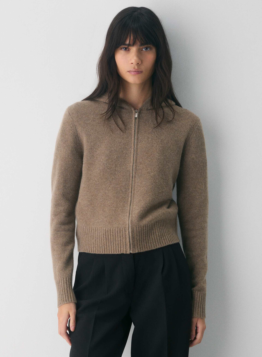 essential cashmere idyllic zip hoodie heather folio brown