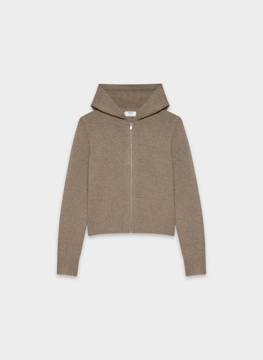 essential cashmere idyllic zip hoodie heather folio brown
