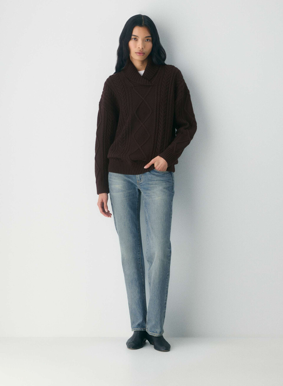 heritage strickpullover aus merinowolle mit schalkragen farbe sattes mokkabraun