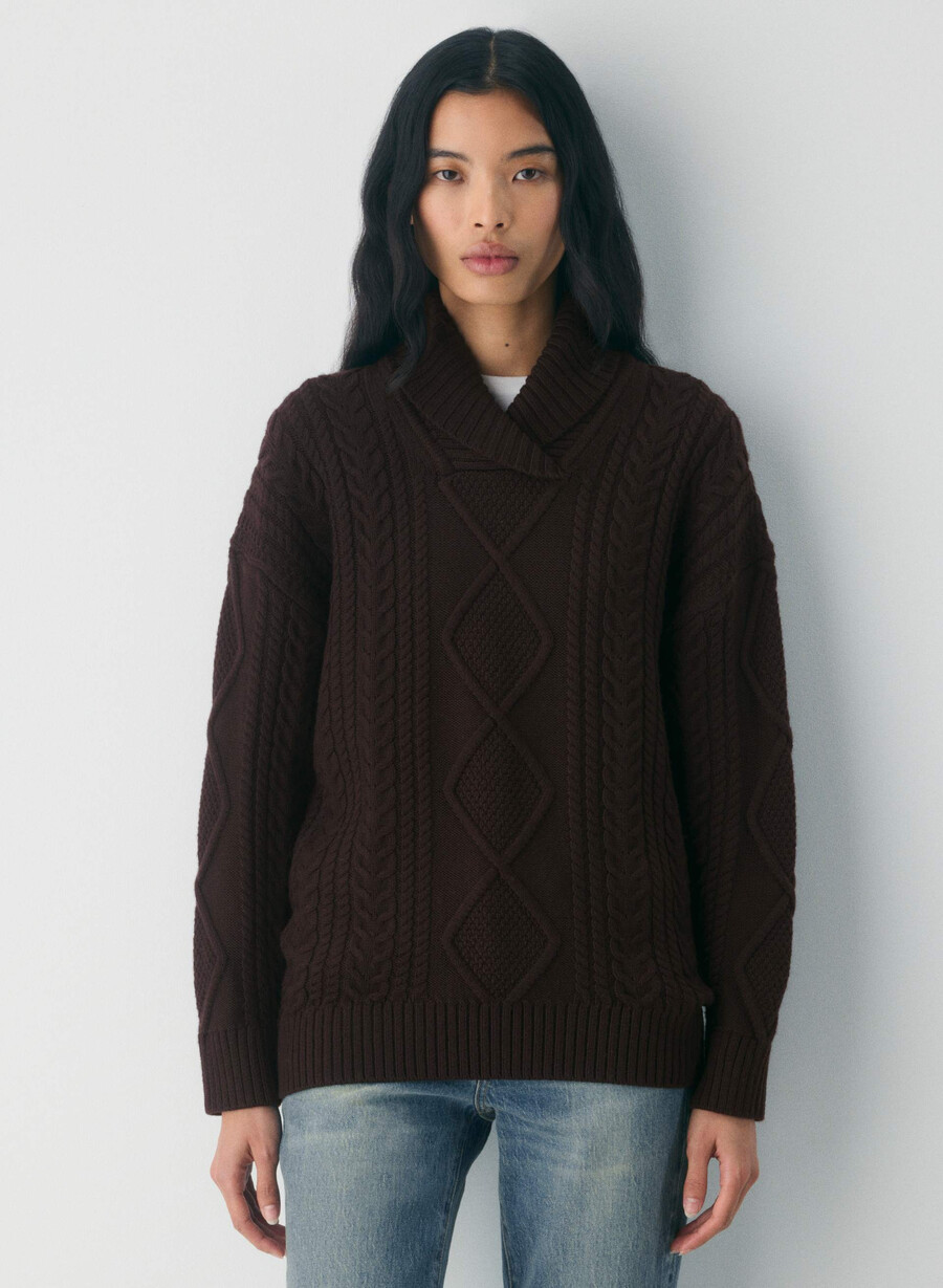 heritage strickpullover aus merinowolle mit schalkragen farbe sattes mokkabraun