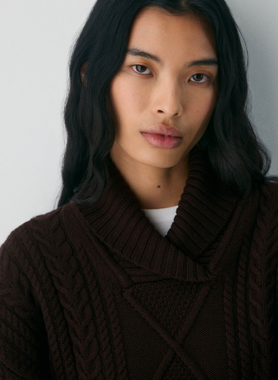 heritage strickpullover aus merinowolle mit schalkragen farbe sattes mokkabraun