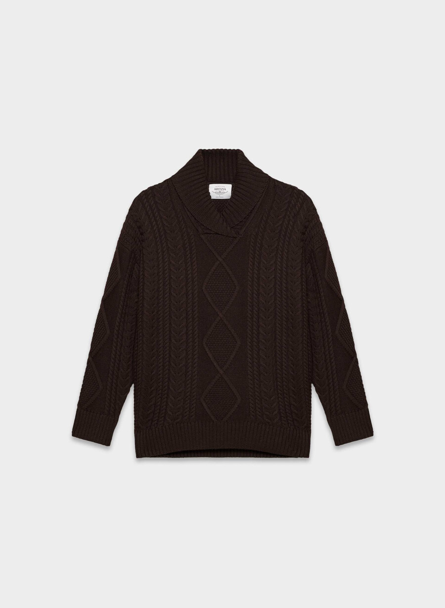 heritage strickpullover aus merinowolle mit schalkragen farbe sattes mokkabraun