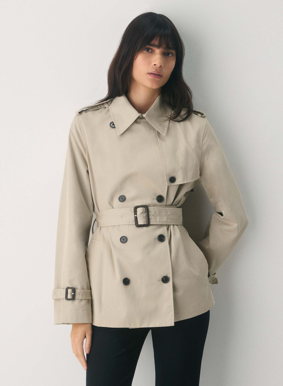 the finch kurzer trenchcoat - city twill marcona beige