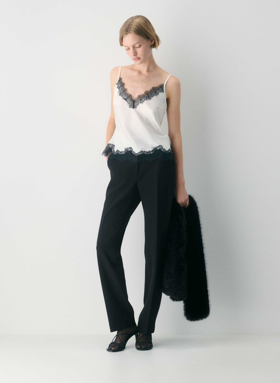 satin-camisole mit motiv schwarz