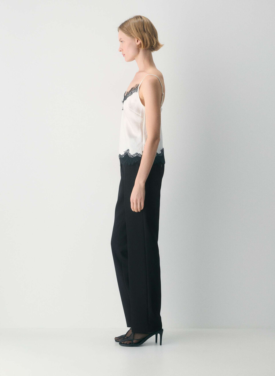 satin-camisole mit motiv schwarz