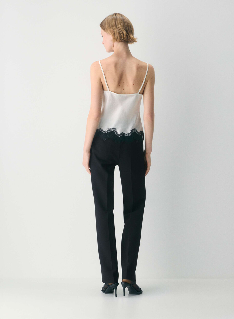 satin-camisole mit motiv schwarz