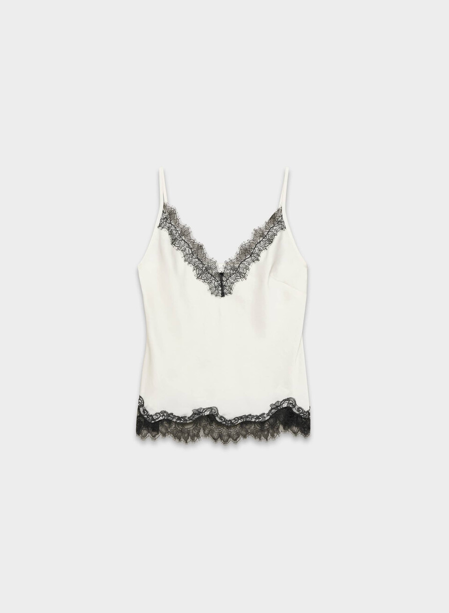 satin-camisole mit motiv schwarz