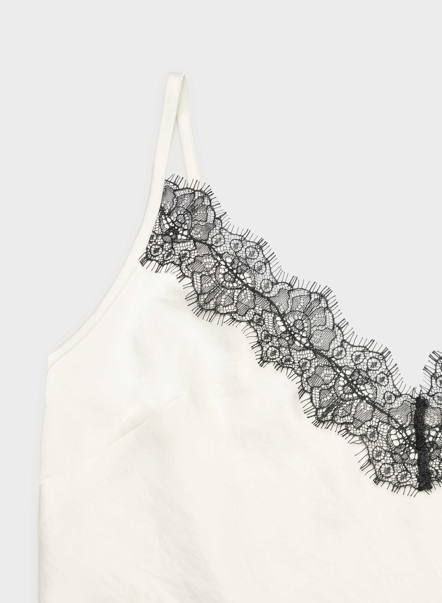 satin-camisole mit motiv schwarz