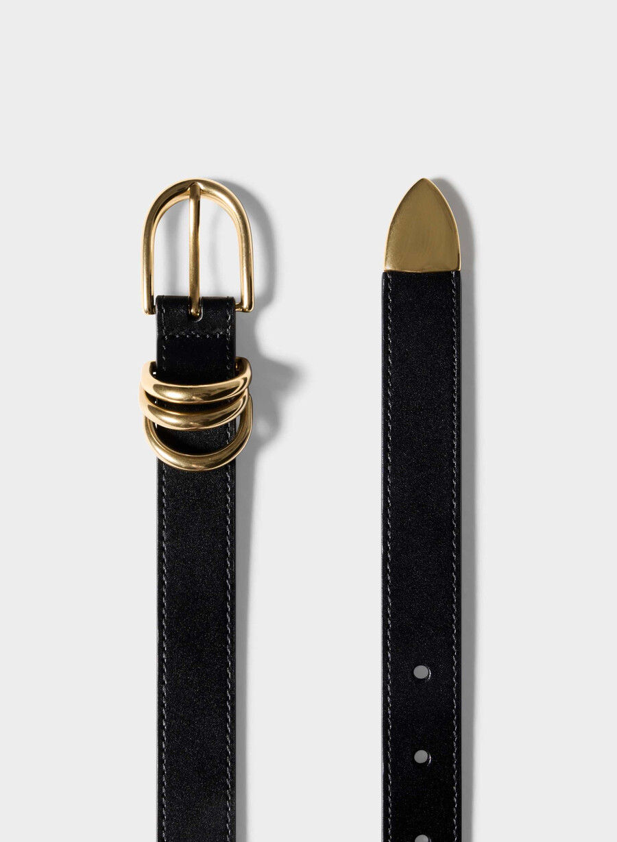 opulenz-gürtel aus massivem messing und leder schwarzgold