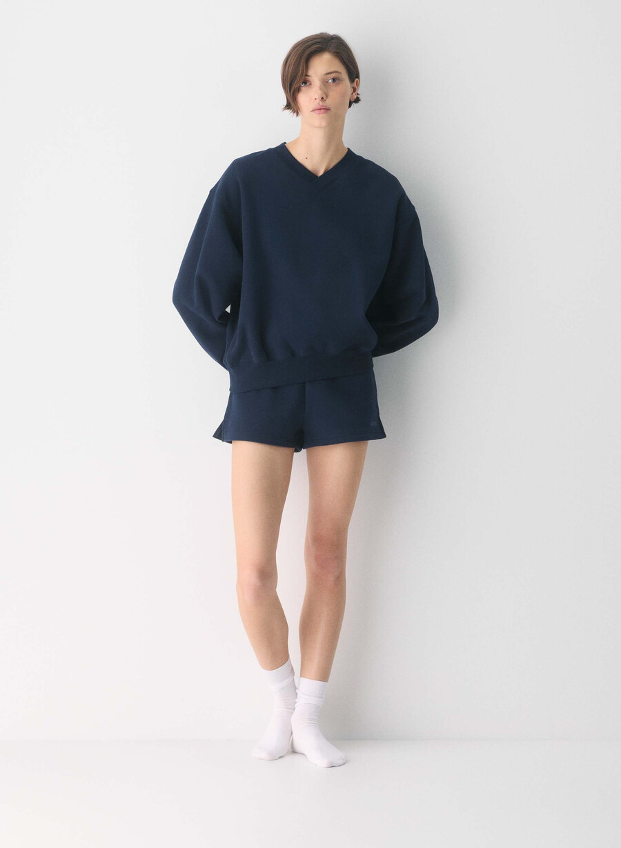 gemütliches sweatfleece boyfriend-sweatshirt mit v-ausschnitt admiral