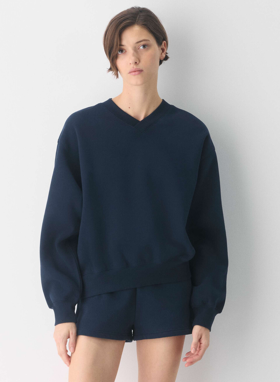 gemütliches sweatfleece boyfriend-sweatshirt mit v-ausschnitt admiral