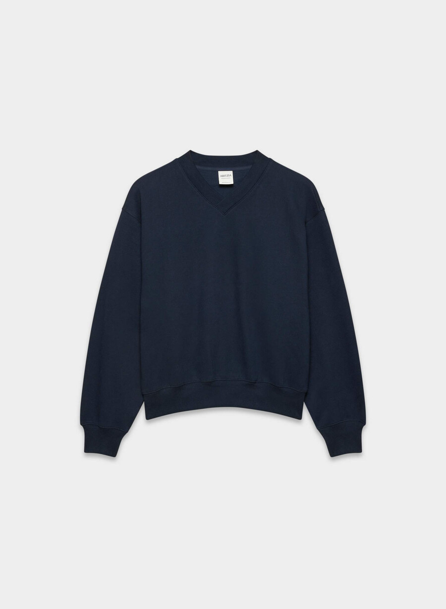 gemütliches sweatfleece boyfriend-sweatshirt mit v-ausschnitt admiral