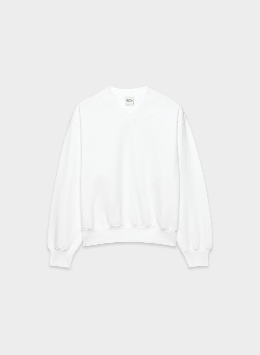 gemütliches sweatfleece boyfriend-sweatshirt mit v-ausschnitt weiss