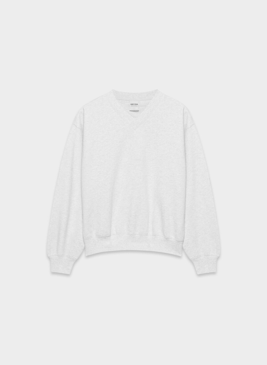gemütliches sweatfleece boyfriend-sweatshirt mit v-ausschnitt meliertes weiß