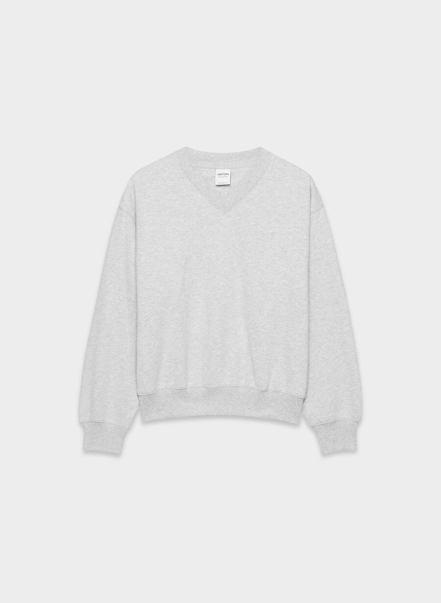 gemütliches sweatfleece boyfriend-sweatshirt mit v-ausschnitt heather chrome