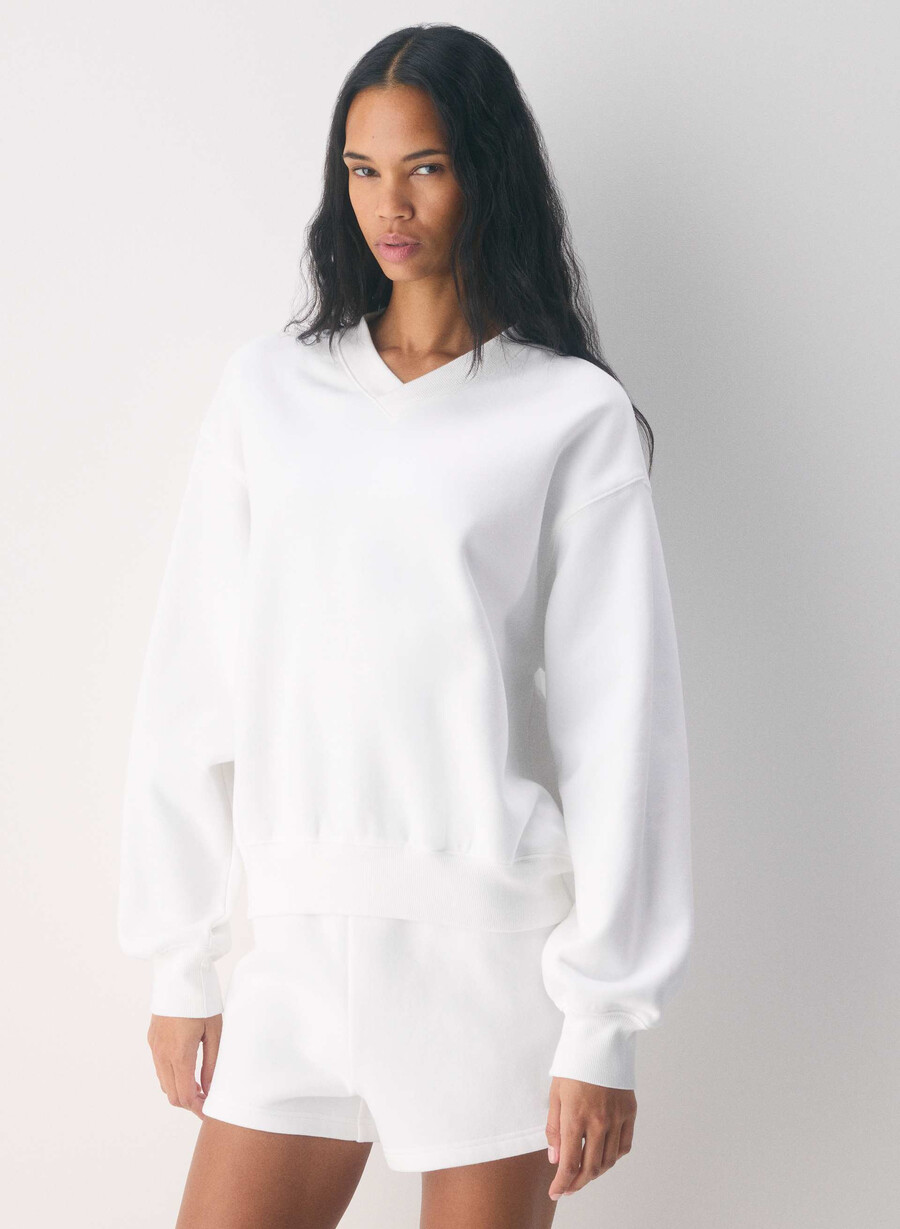 gemütliches sweatfleece boyfriend-sweatshirt mit v-ausschnitt heather chrome
