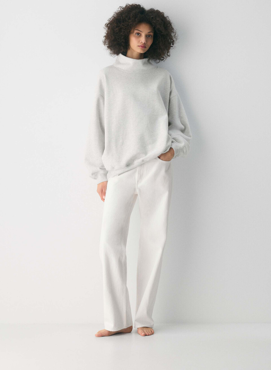 kuscheliger fleece-pullover mit großem stehkragen meliertes weiß