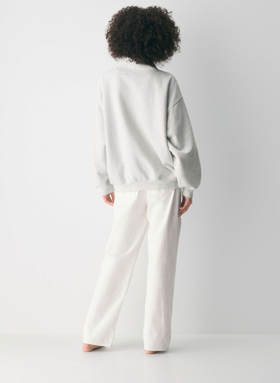 kuscheliger fleece-pullover mit großem stehkragen meliertes weiß