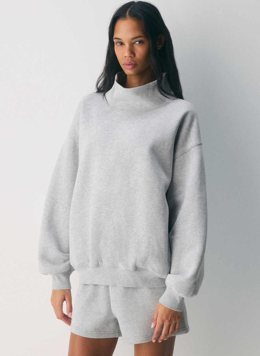 kuscheliges sweatfleece mit mega-stehkragen heather chrome