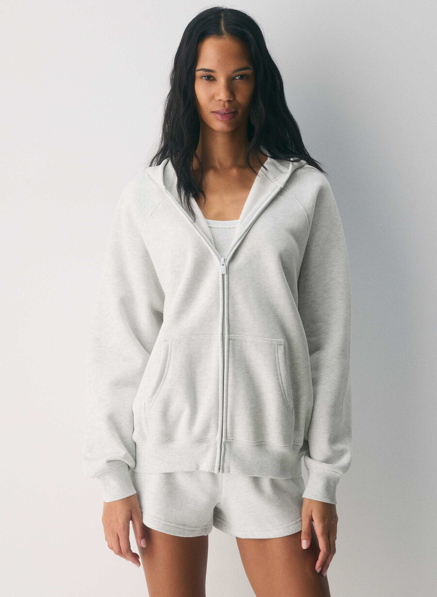 kuscheliger mega raglan zip hoodie aus sweatfleece meliertes weiß