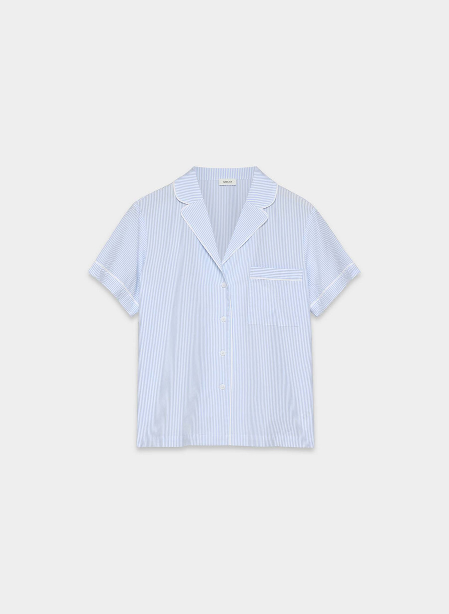 laze poplin kurzarm-pyjamahemd wlsn strp crfl blwht