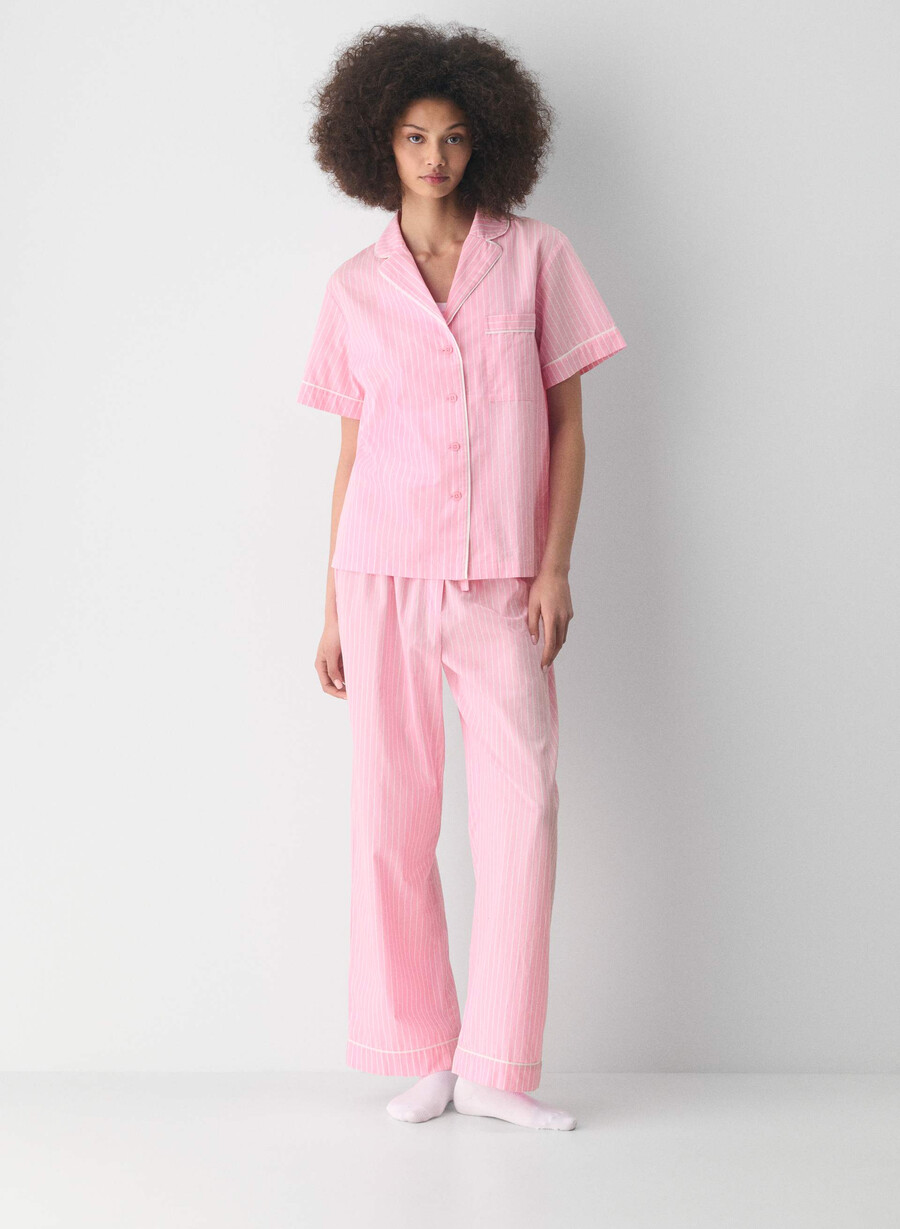 laze poplin kurzarm-pyjamahemd wlsn strp crfl blwht