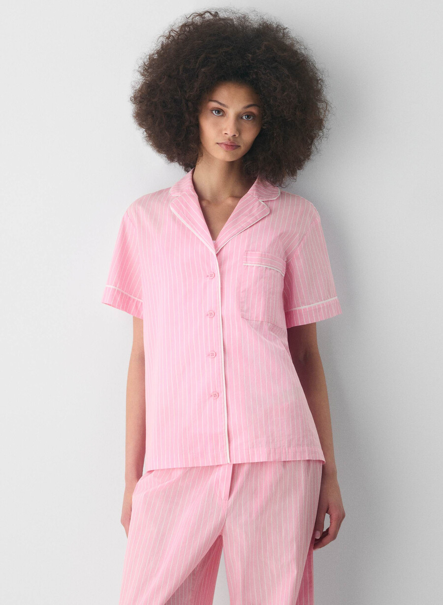 laze poplin kurzarm-pyjamahemd wlsn strp crfl blwht
