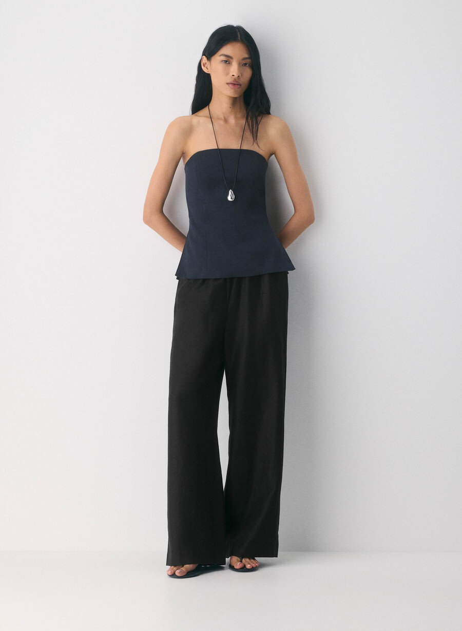 elegantes leinen-tube-top in dunkelblau