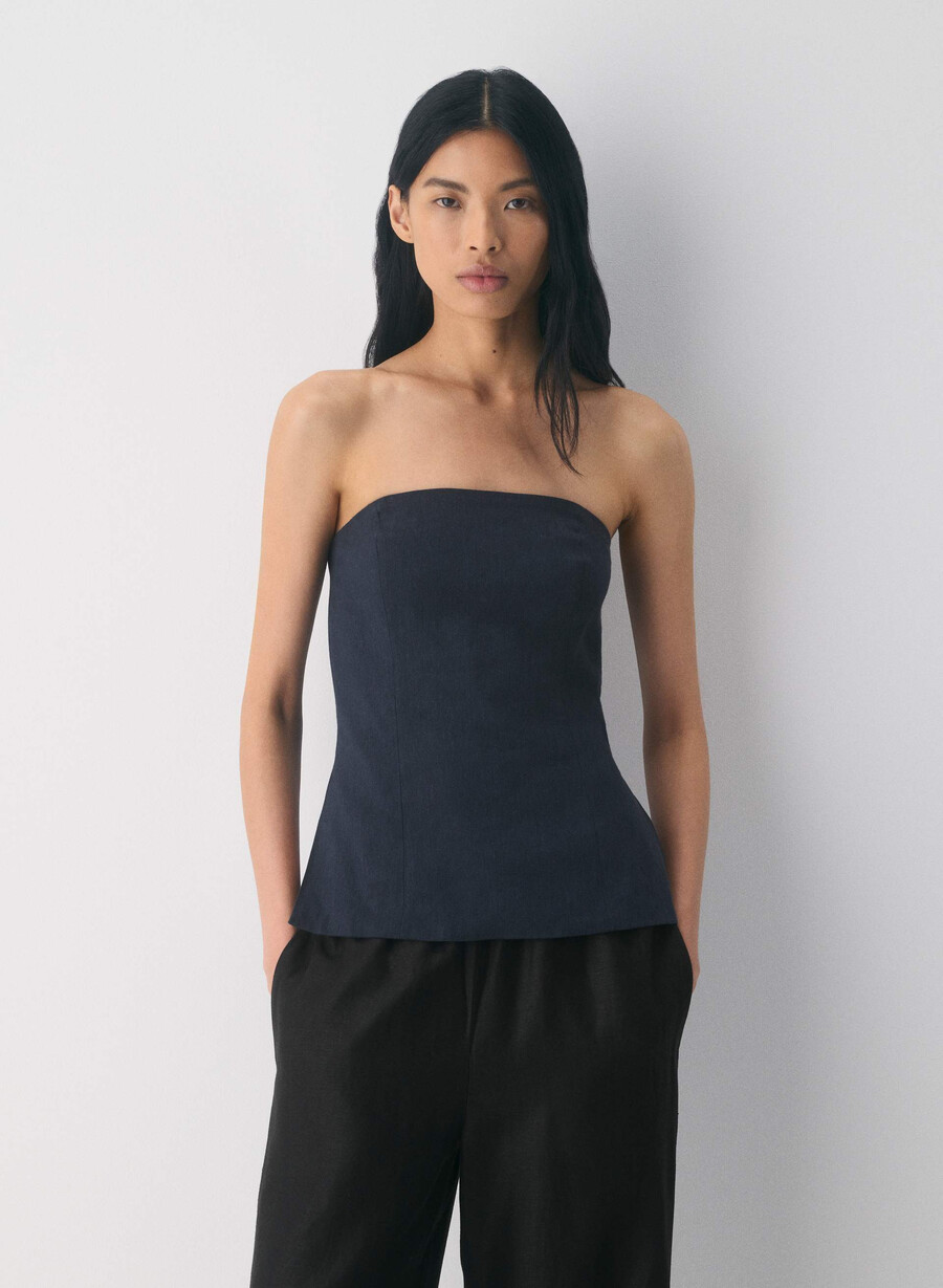 elegantes leinen-tube-top in dunkelblau