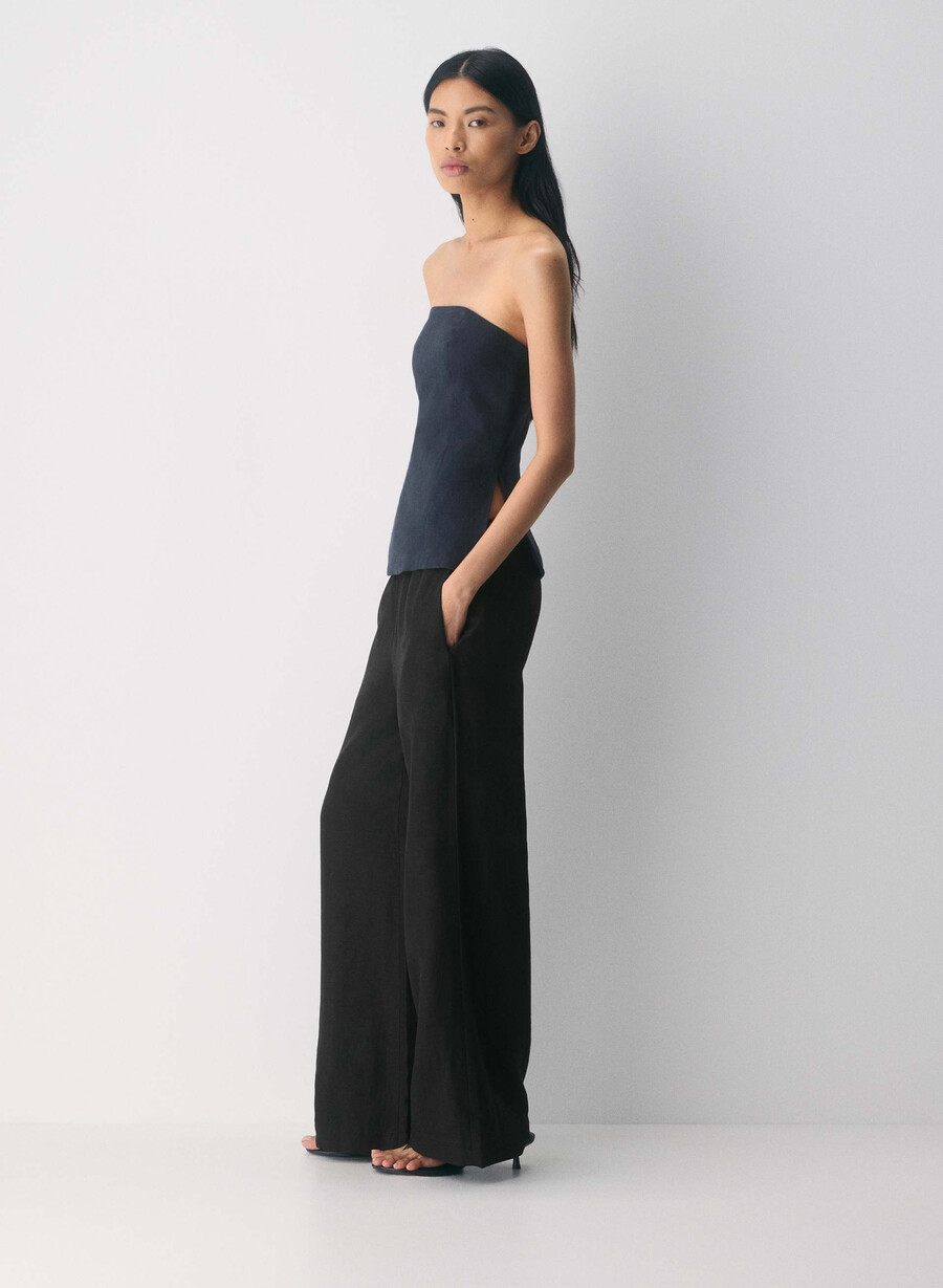 elegantes leinen-tube-top in dunkelblau