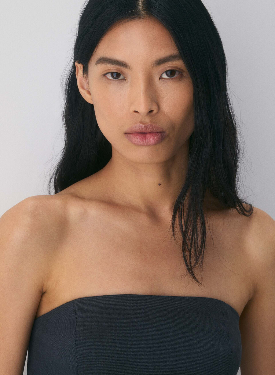 elegantes leinen-tube-top in dunkelblau