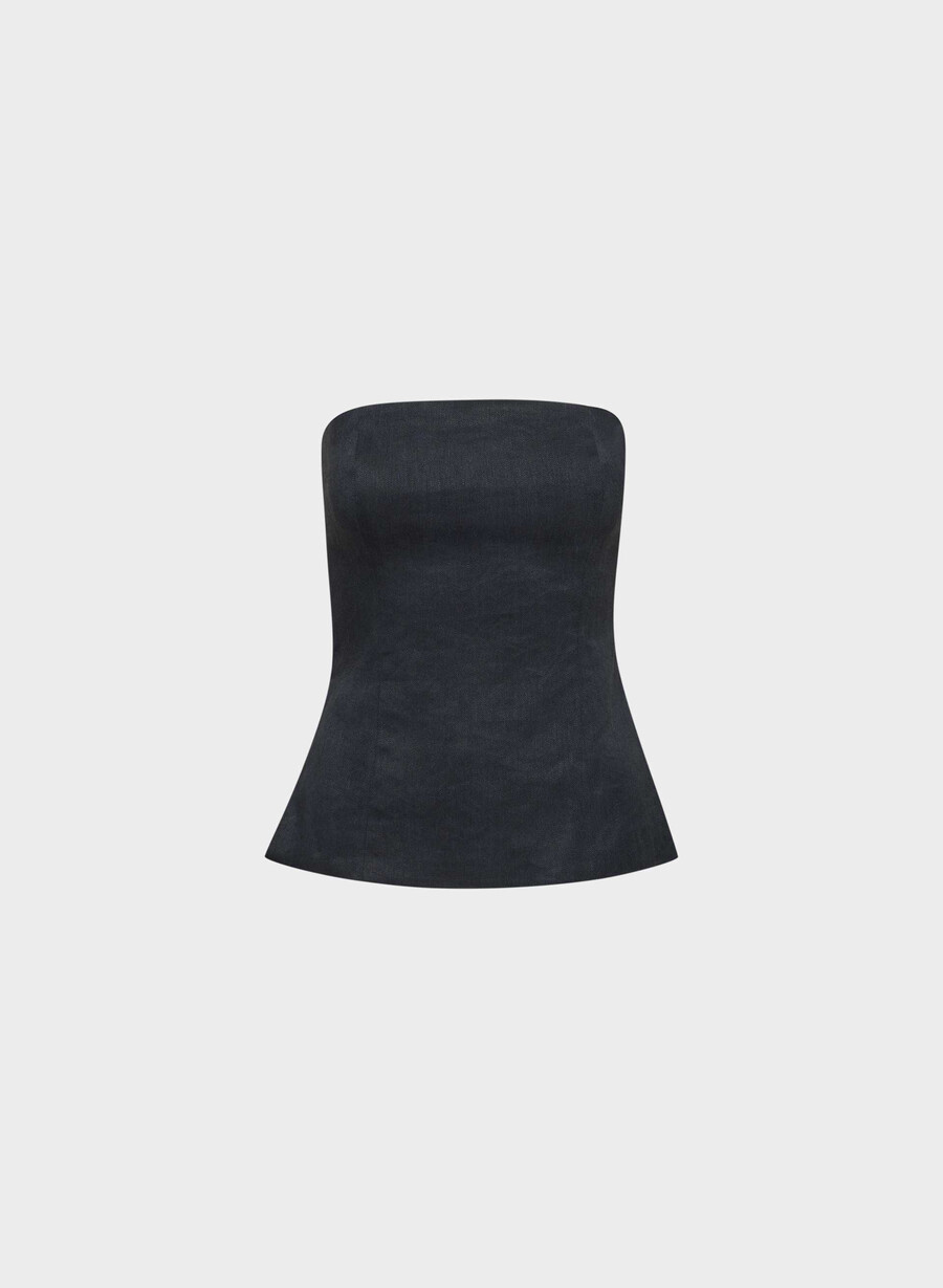 elegantes leinen-tube-top in dunkelblau