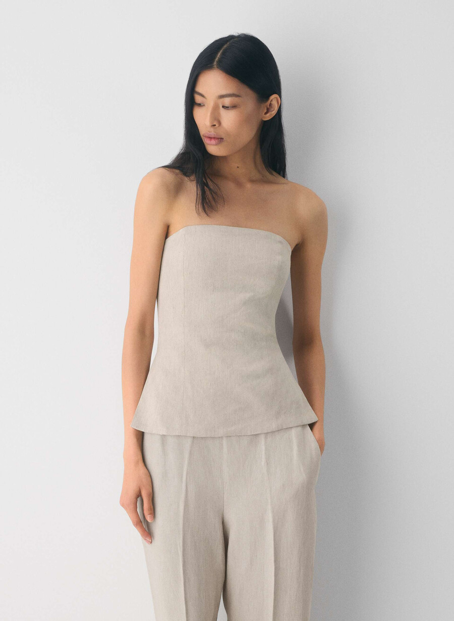 elegantes leinen-tube-top ungefärbt dunkelblau