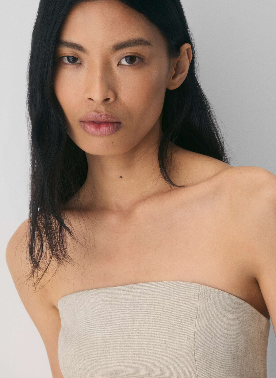 elegantes leinen-tube-top ungefärbt dunkelblau
